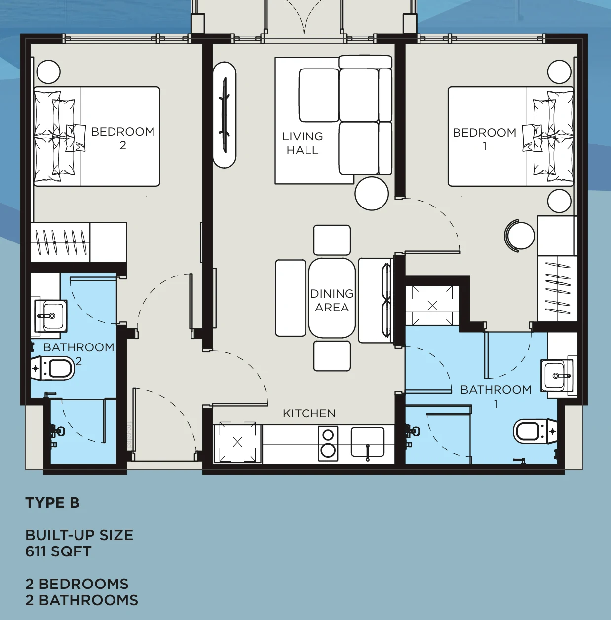 Type B — 611 sqft