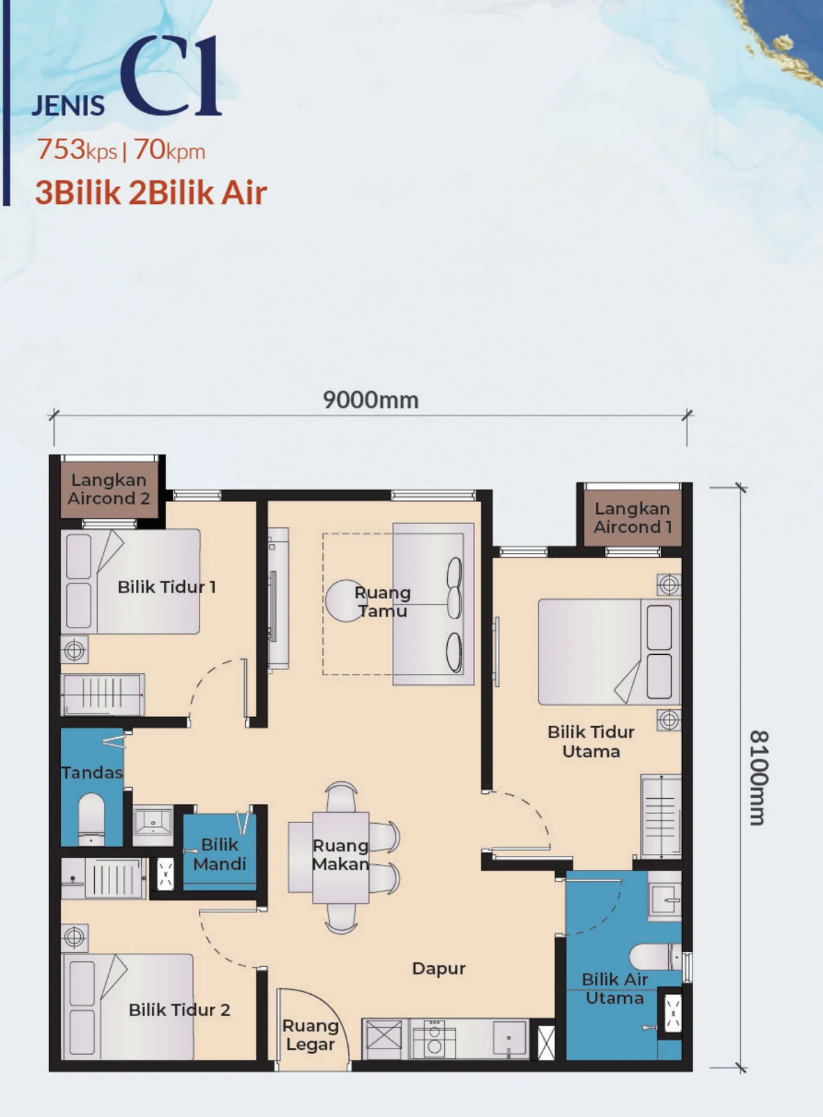 Type C1 — 753 sqft