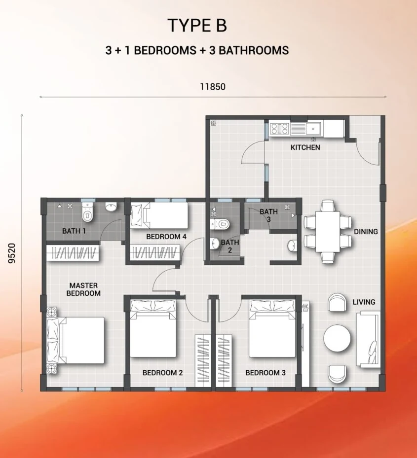 Type B — 1036 sqft