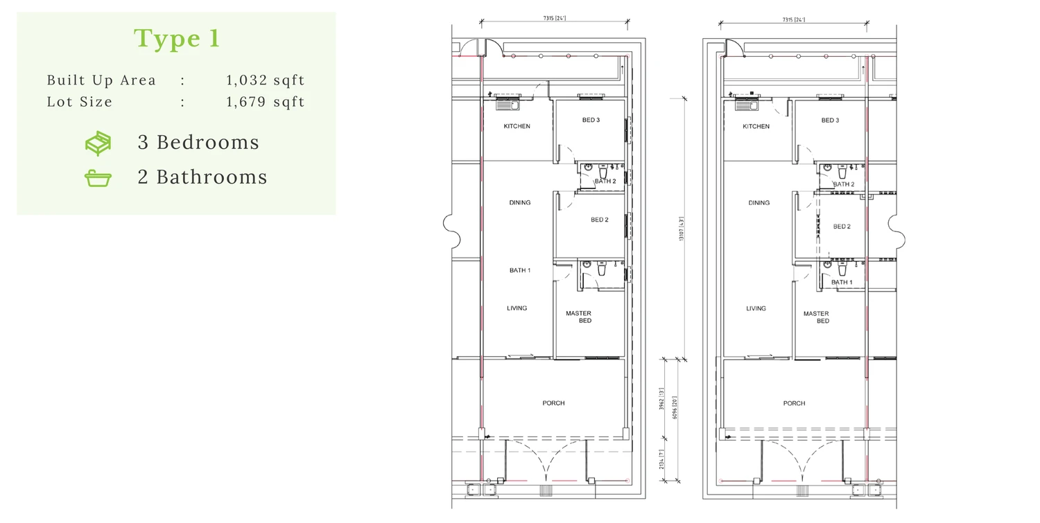 Type 1 — 1032 sqft