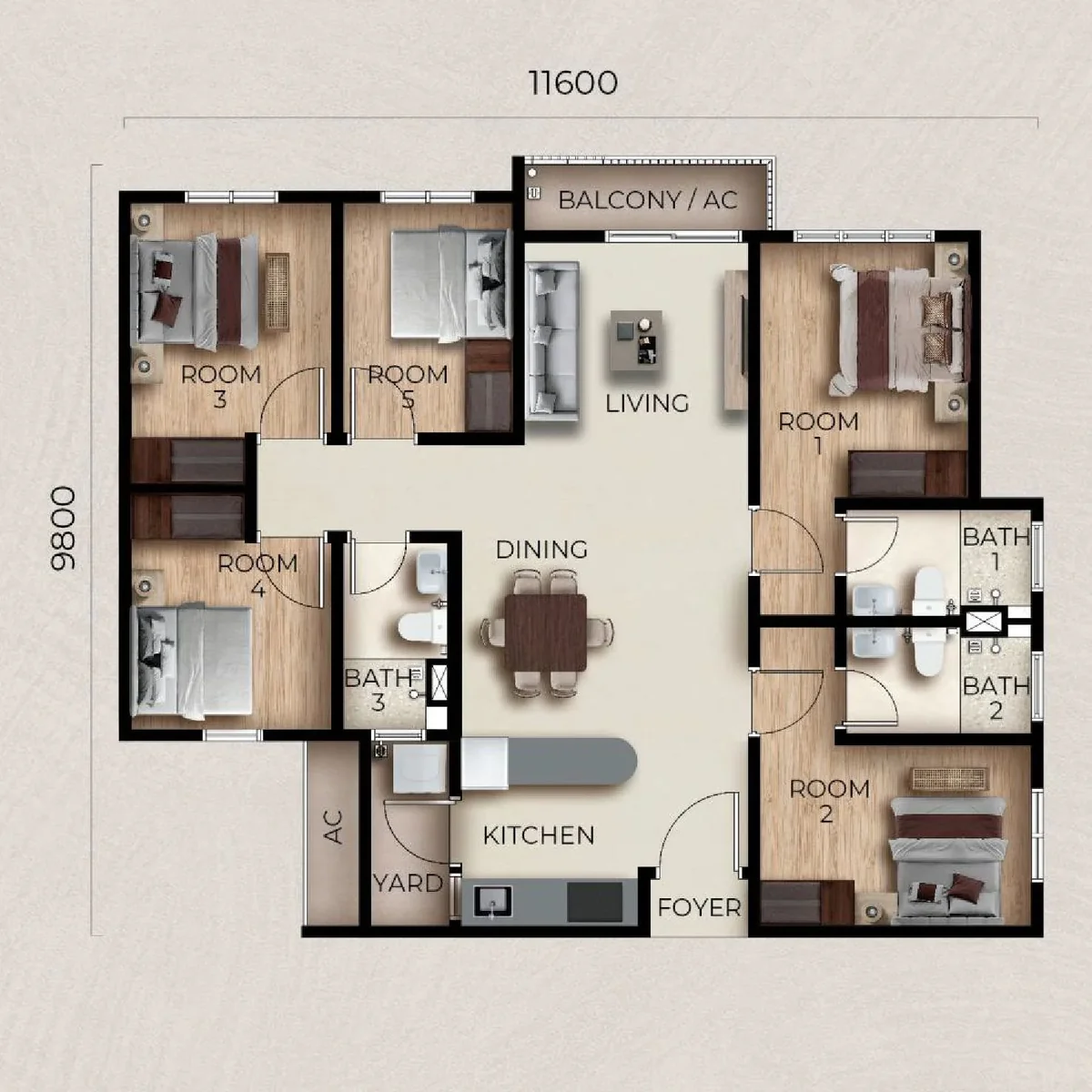 Type C β 1,050 sqft
