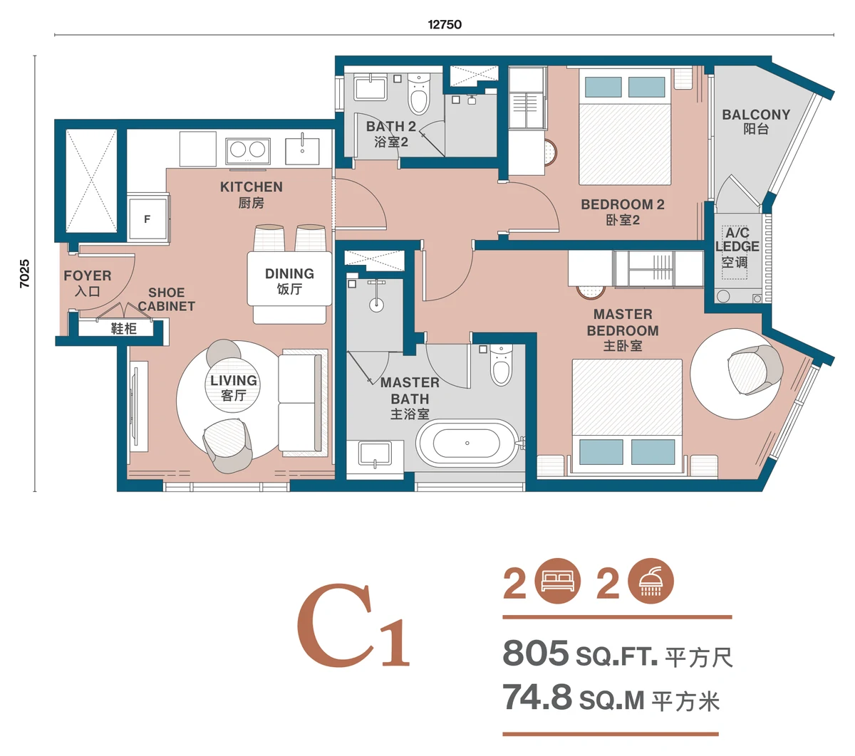 Type C1 — 805 sqft