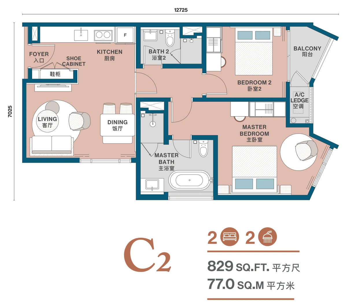 Type C2 — 829 sqft