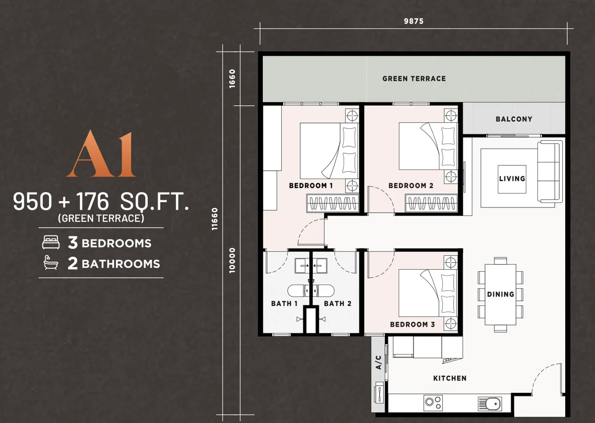 Type A1 — 950 sqft