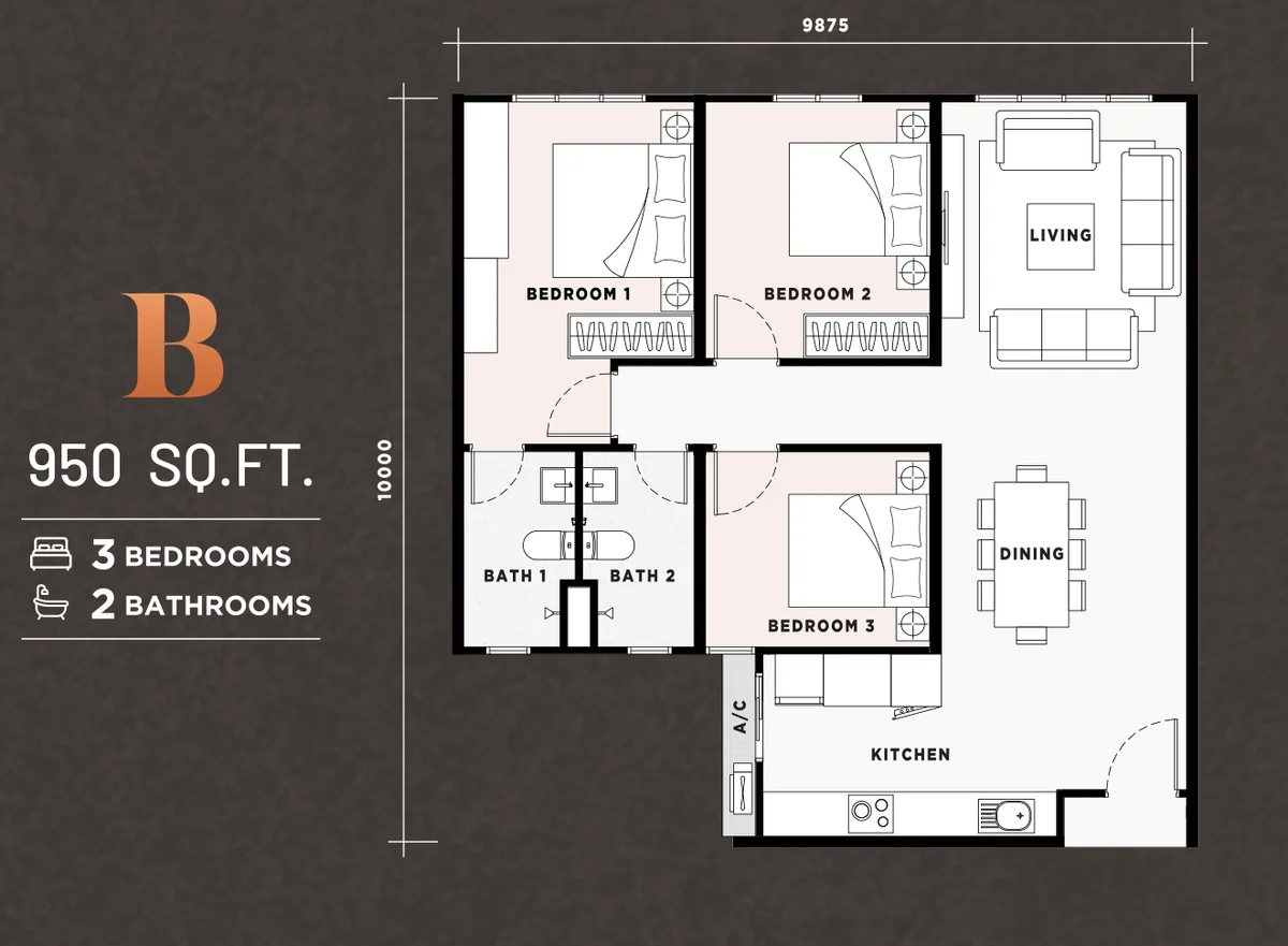 Type B — 950 sqft