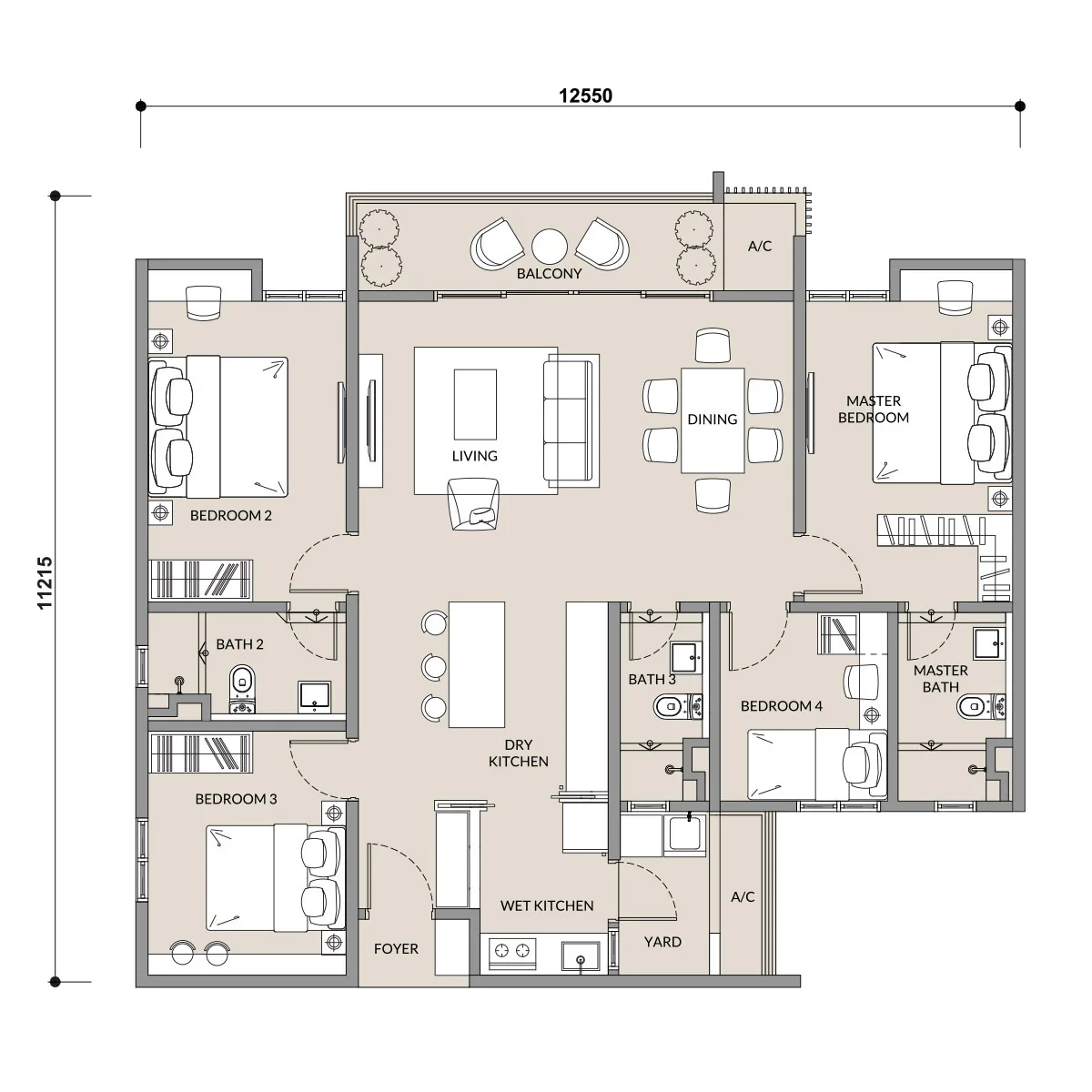 Type B β 1345 sqft