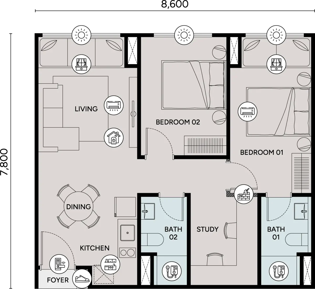 Type B — 722 sqft