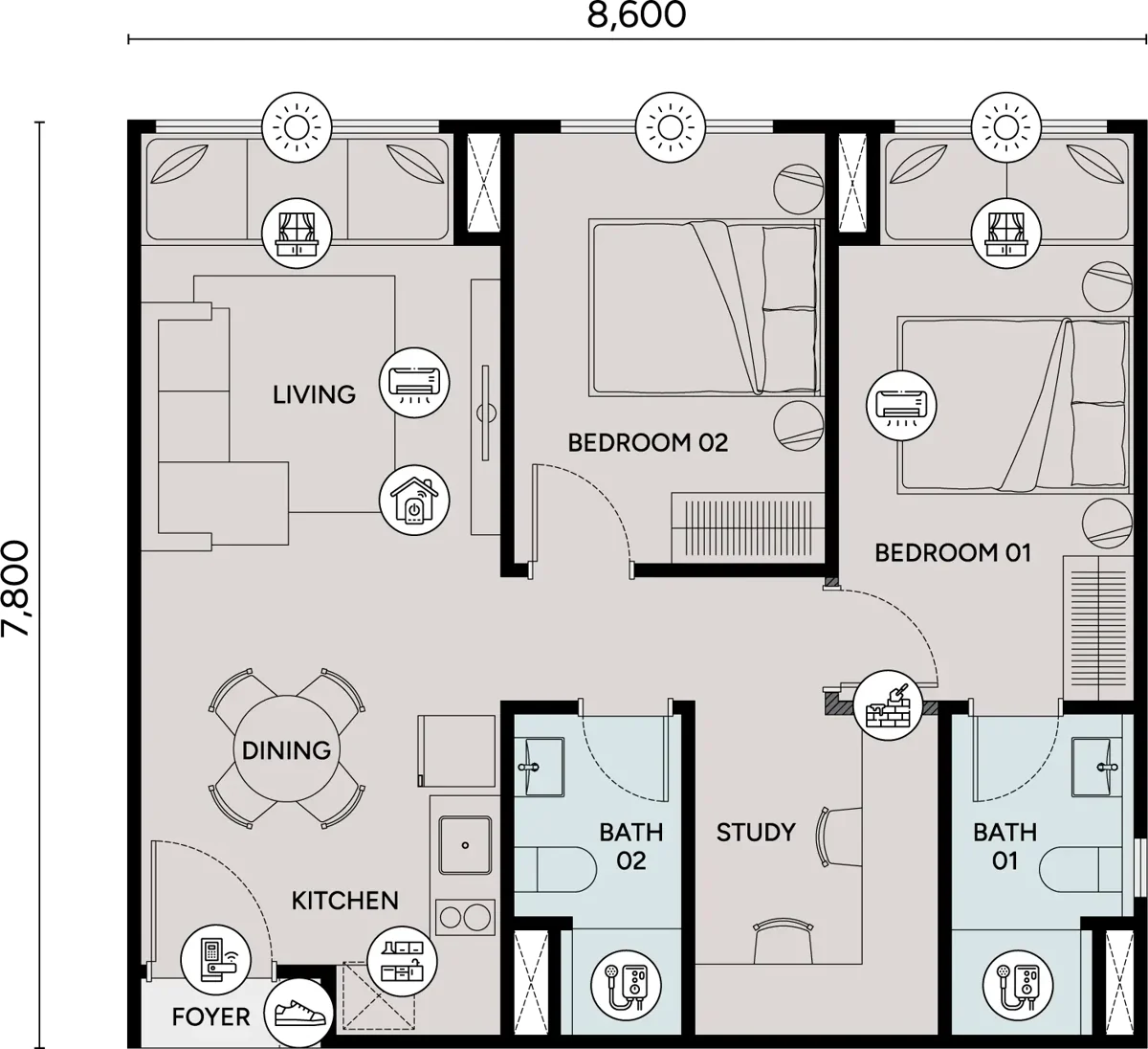 Type B1 — 722 sqft