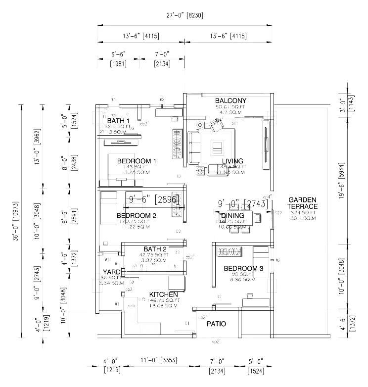 Type B1 — 1292 sqft