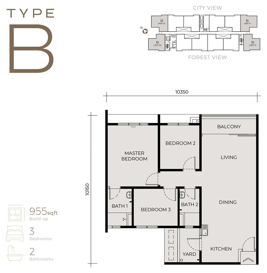 Type B — 955 sqft