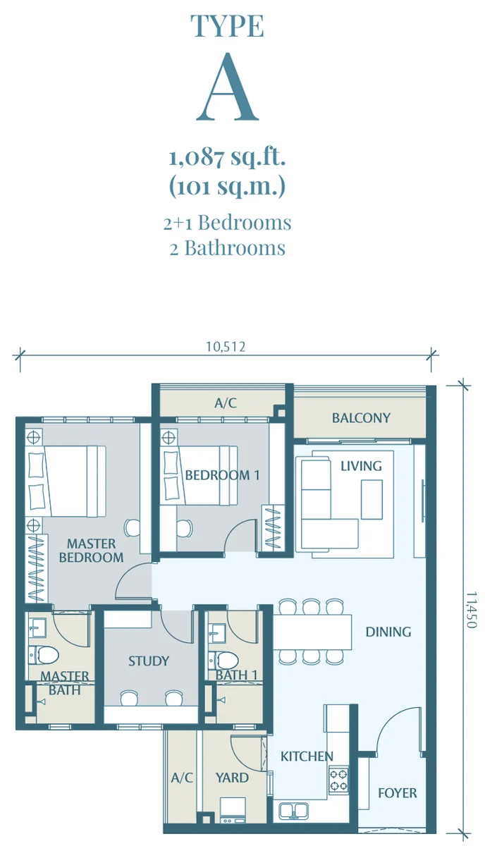Type A — 1,087 sqft