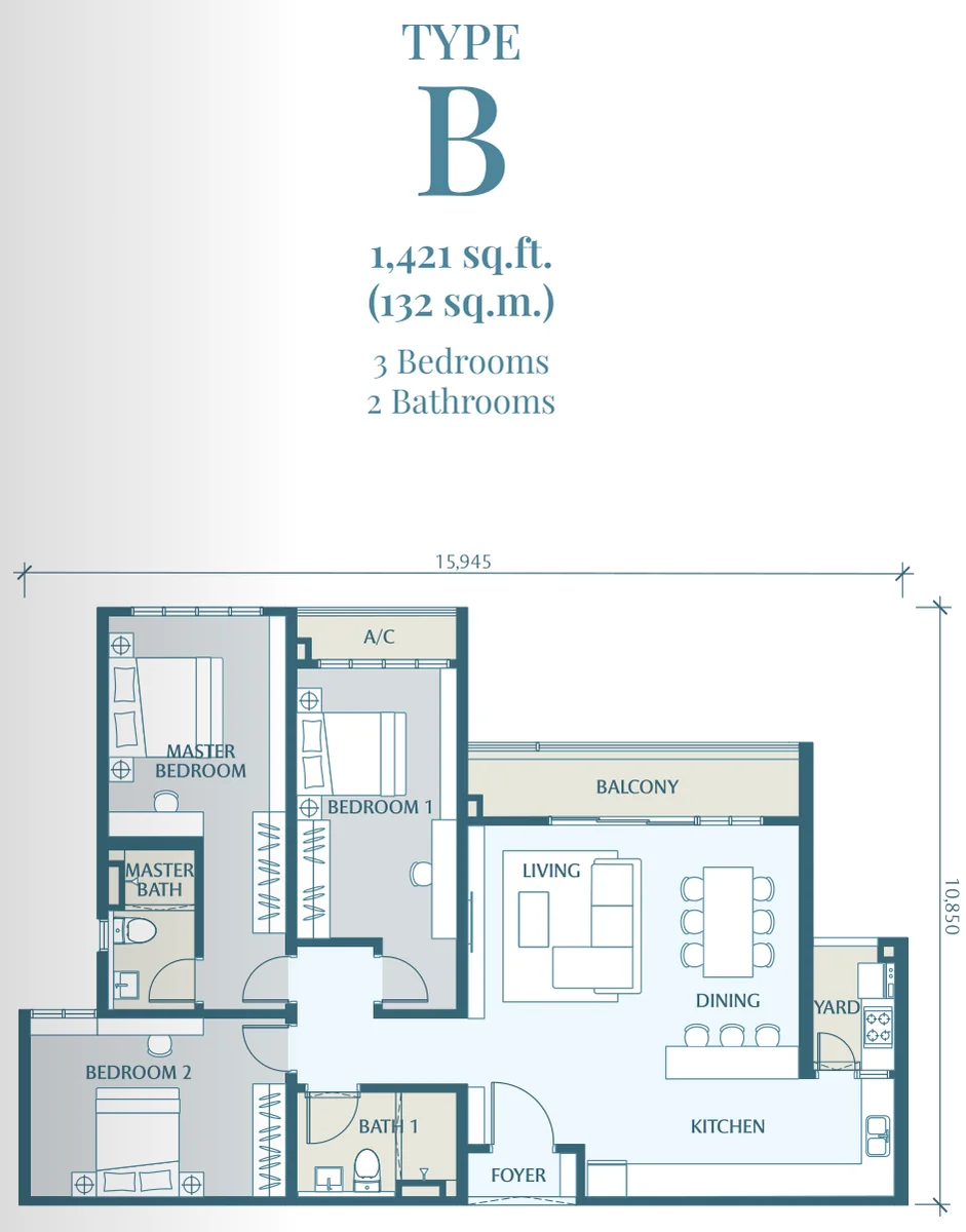 Type B — 1,421 sqft