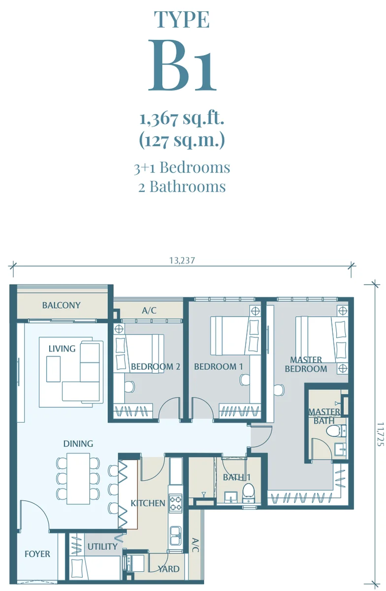 Type B1 — 1,367 sqft