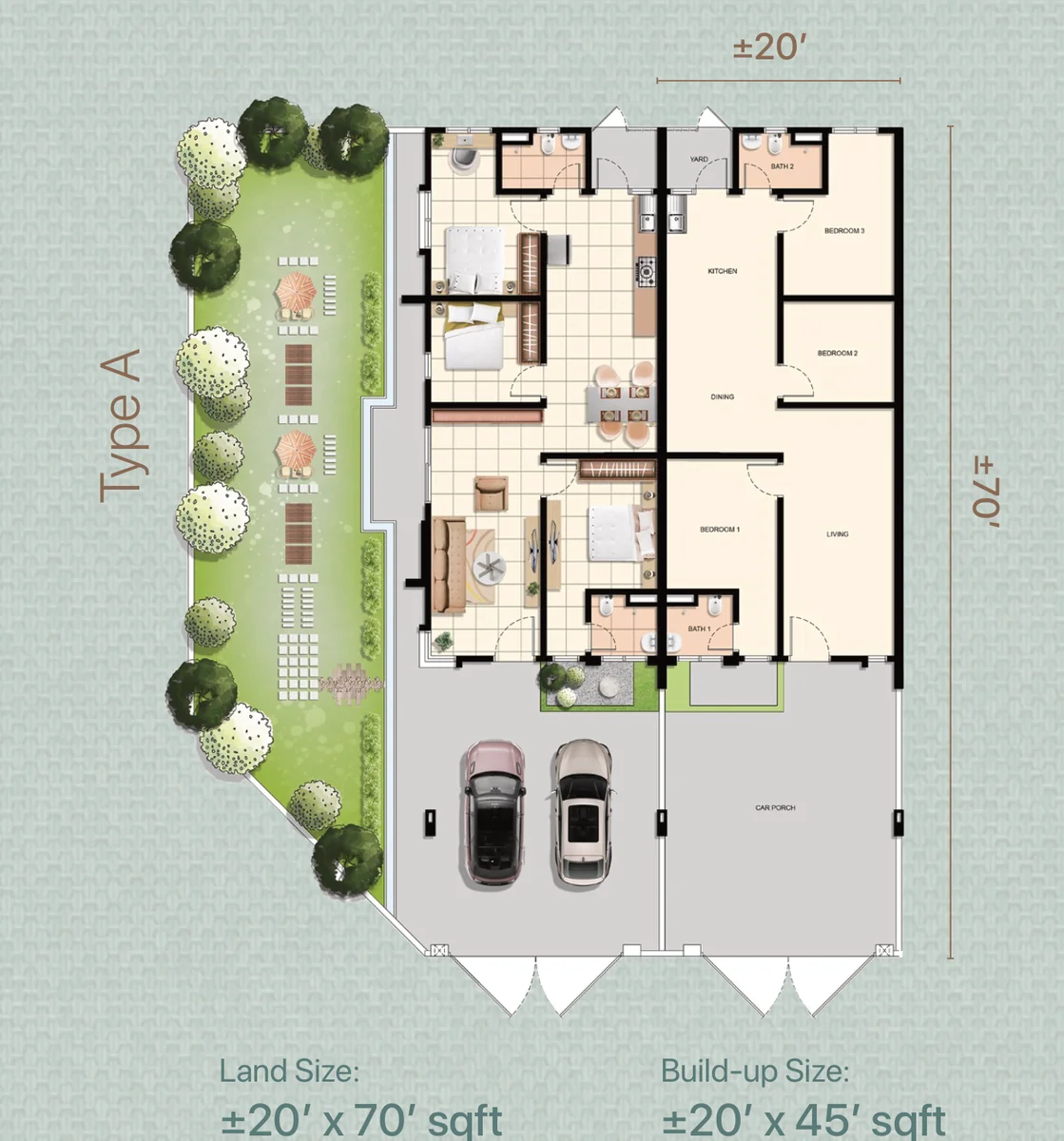Type A — 20' x 70' sqft