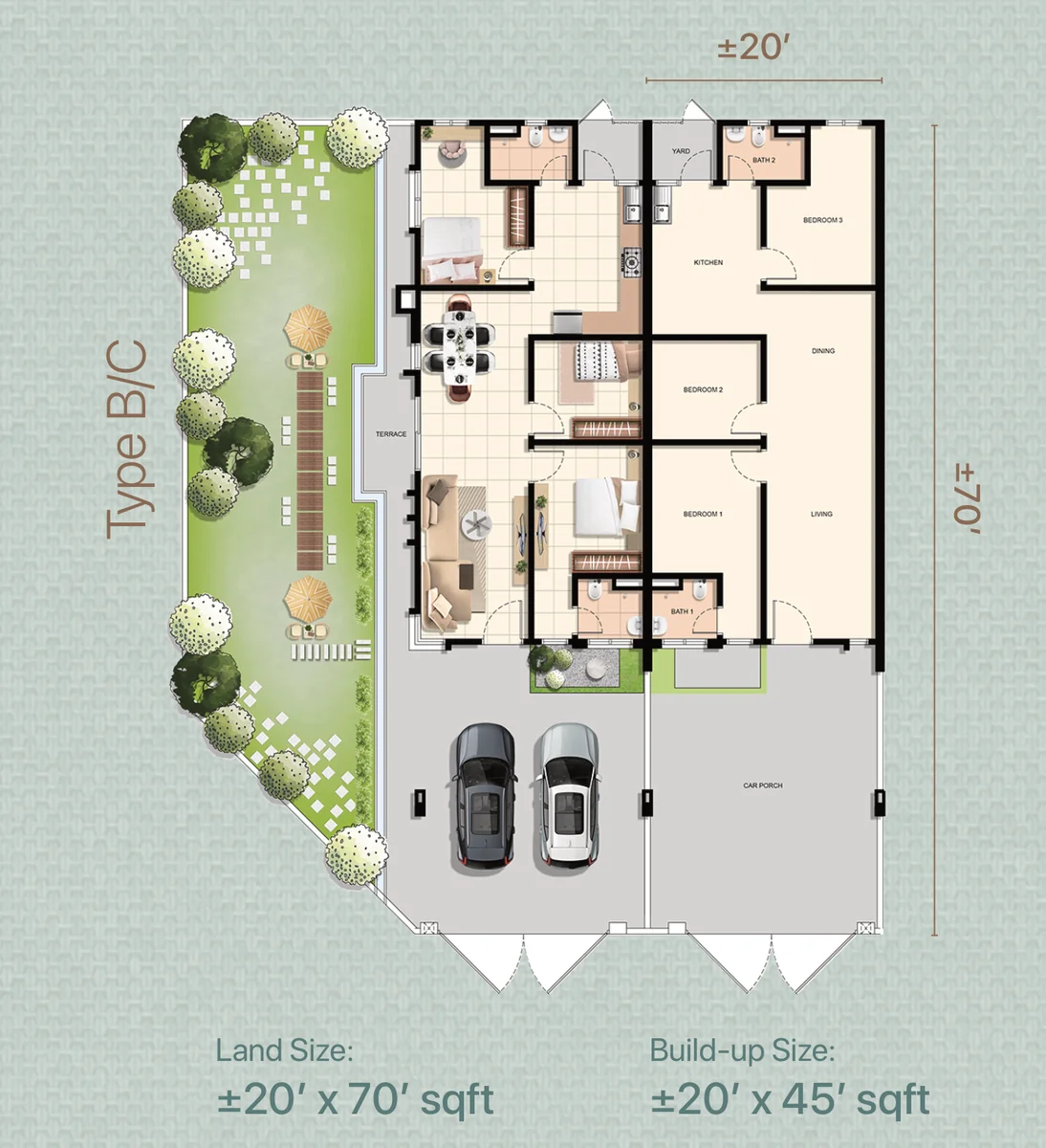 Type B/C — 20' x 70' sqft