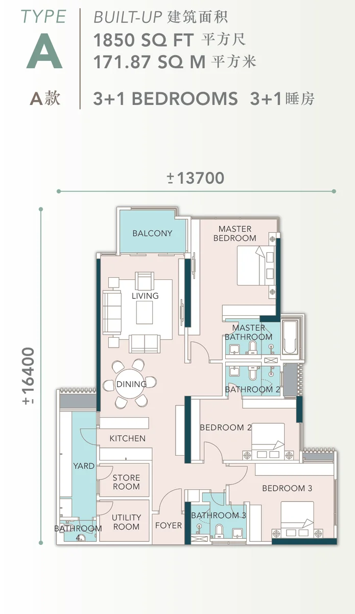 Type A — 1,850 sqft