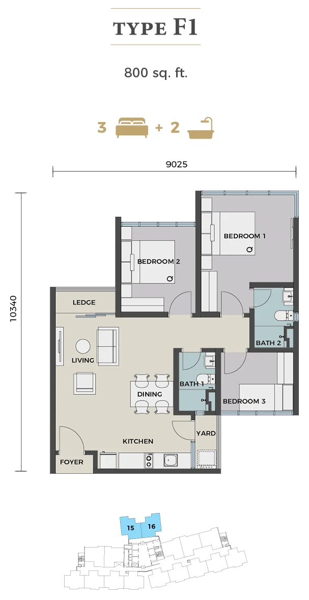 Type F1 — 800 sqft