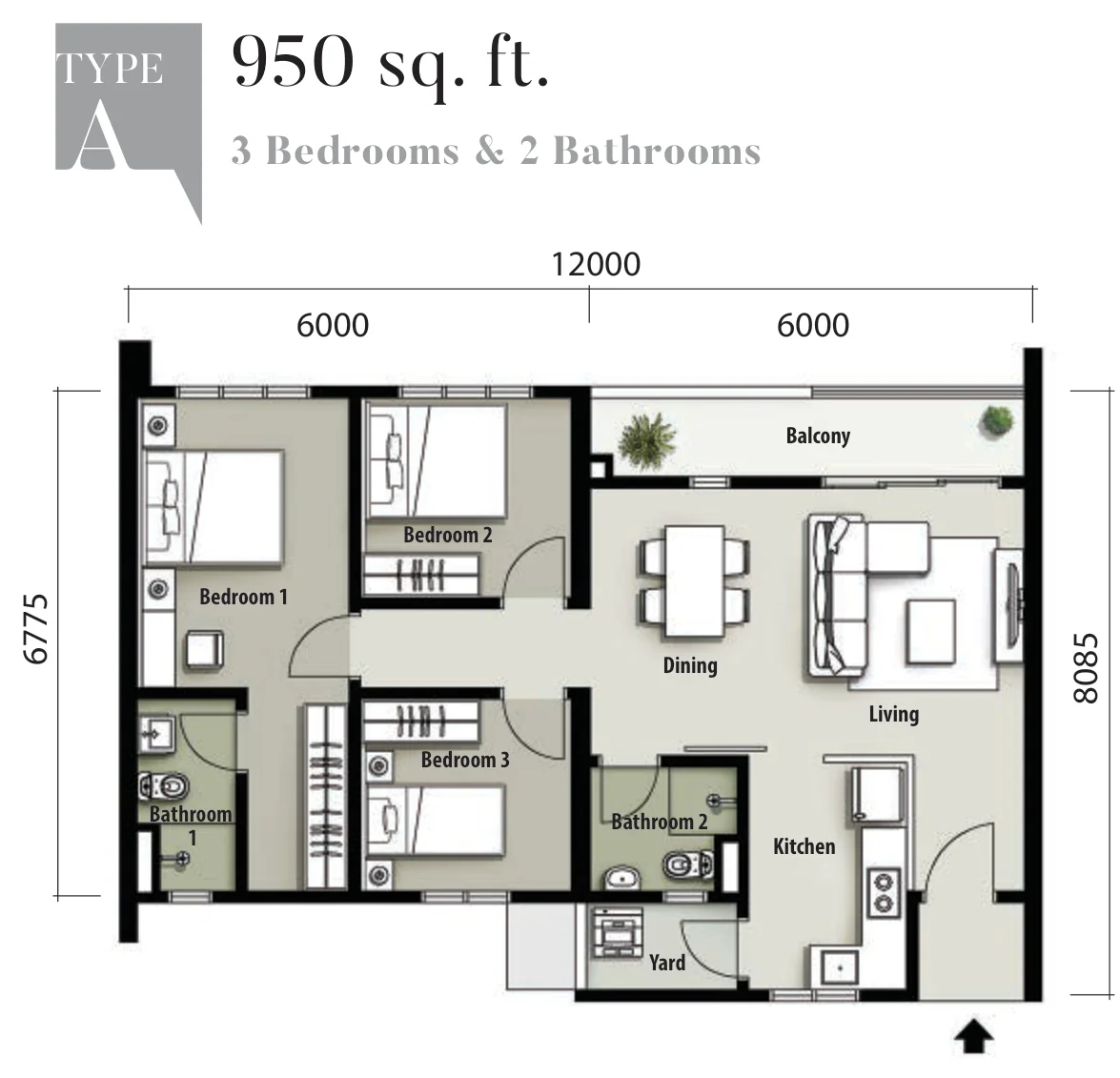 Type A — 950 sqft