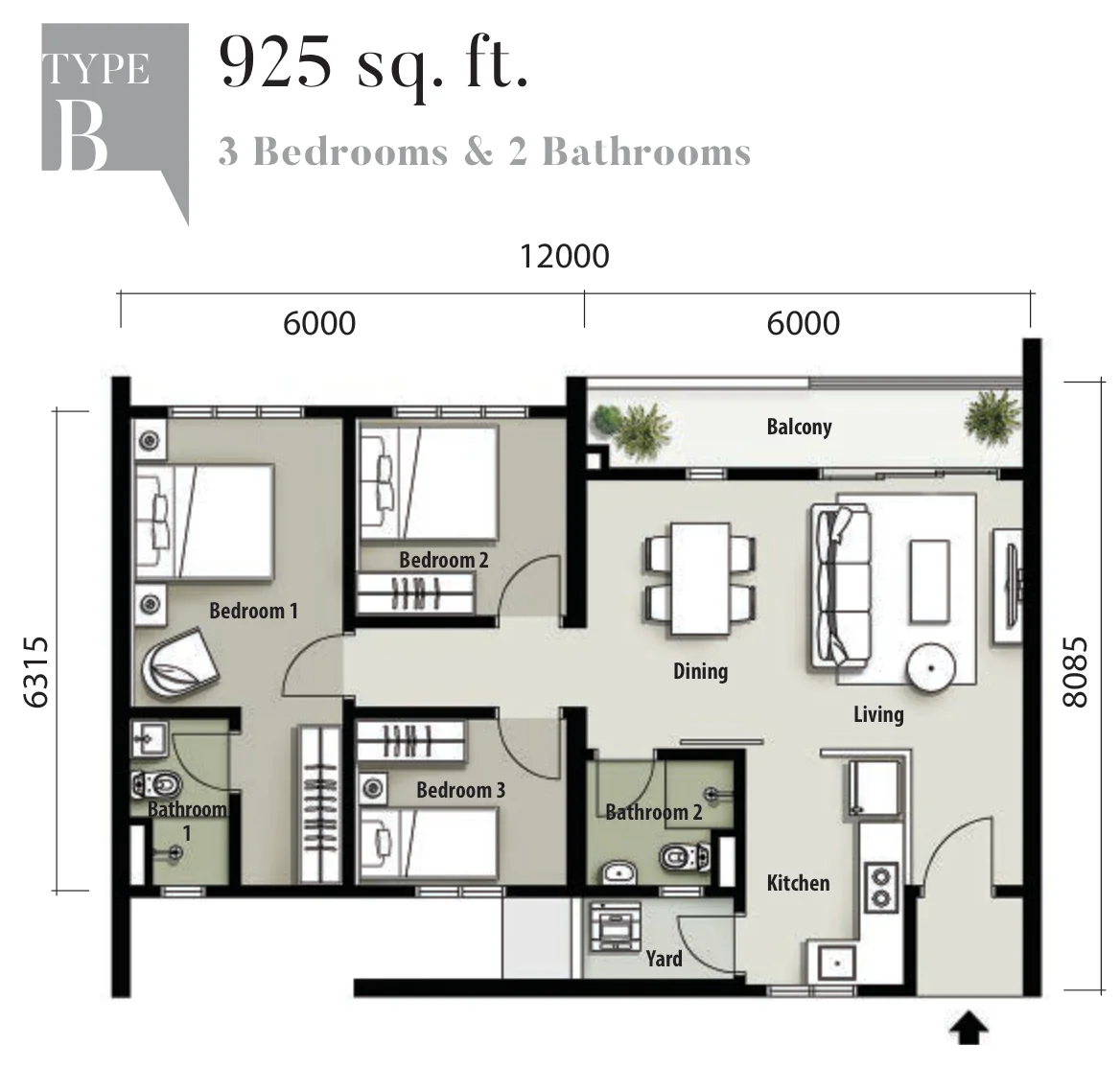 Type B — 925 sqft