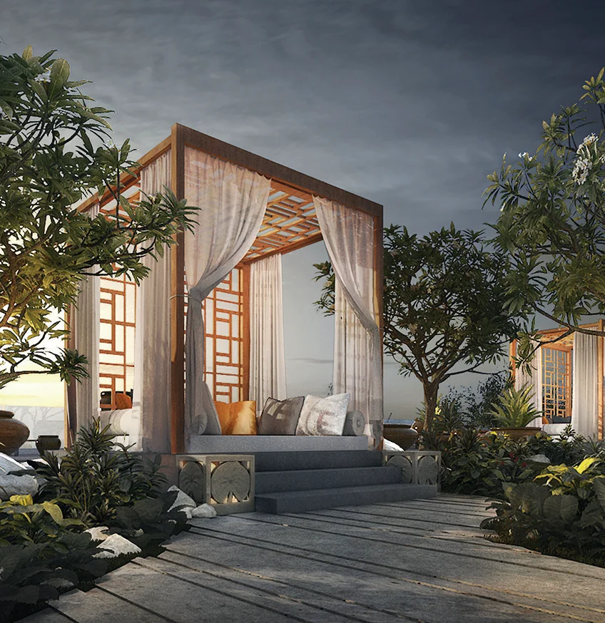 Triuni Residences contemplative garden cabana