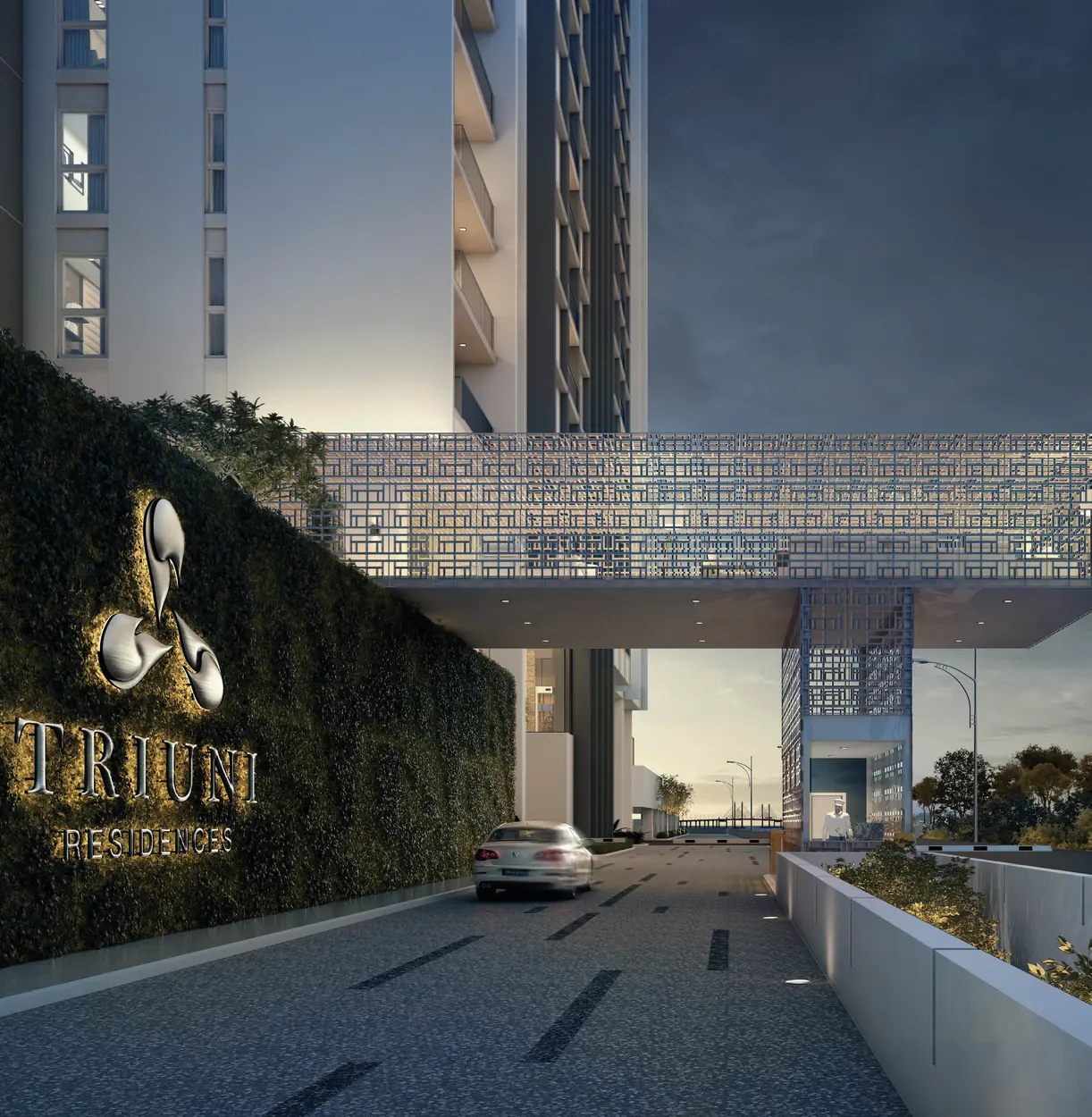 Triuni Residences entrance and towers