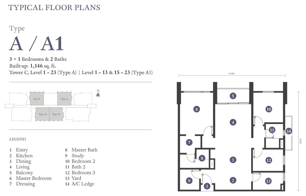 Type A — 1,130 - 1,146 sqft