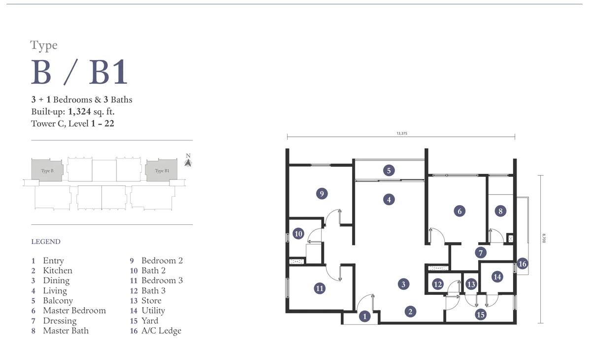 Type B — 1,302 - 1,324 sqft