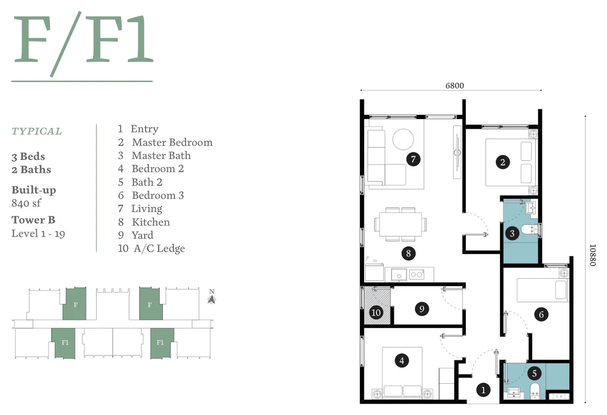Type F — 840 sqft