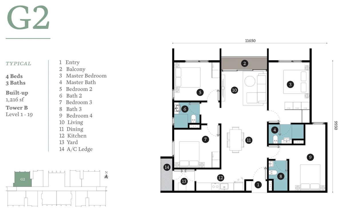 Type G2 — 1,216 sqft