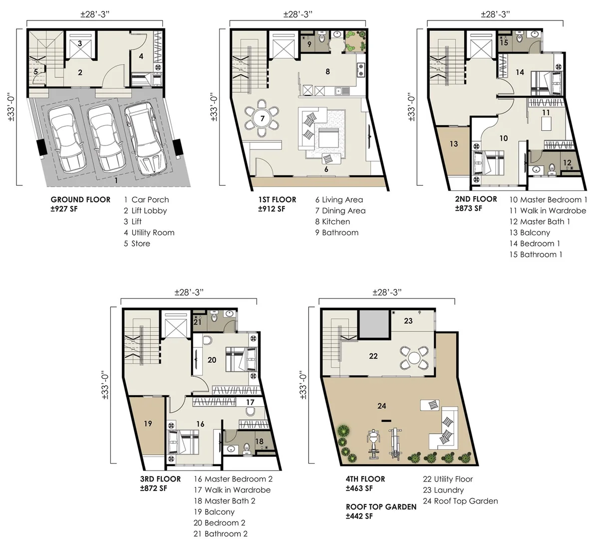 Type Villa — 28' x 33' sqft
